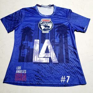 LA Los Angeles 2022 USA Global Running Race T Shirt Bimbo #7 Blue Unisex M NWOT
